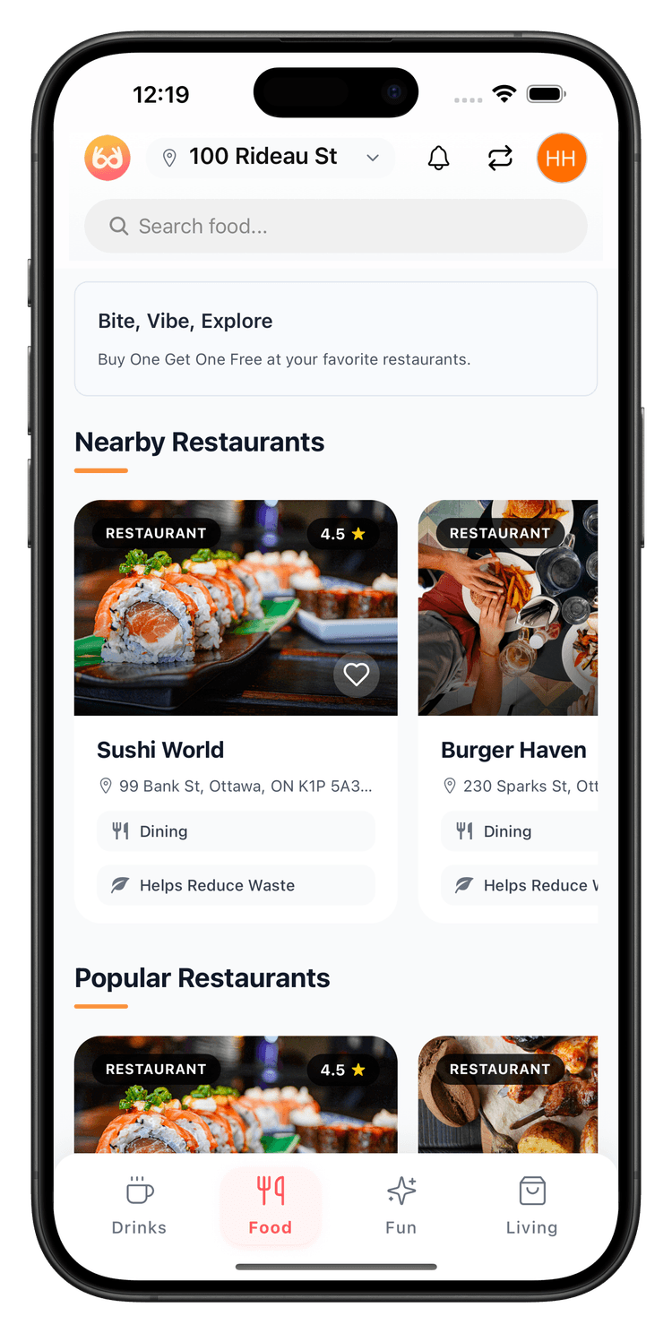 Phone mockup showing Arooba app